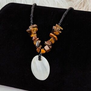 Black and brown beaded shell pendant Bohemian Island chic necklace
